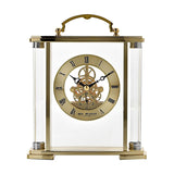 Skeleton Movement Roman Dial Mantel Clock with Handle - Gold