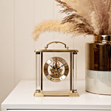 Skeleton Movement Roman Dial Mantel Clock with Handle - Gold