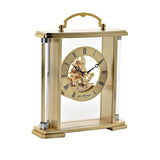Skeleton Movement Roman Dial Mantel Clock with Handle - Gold