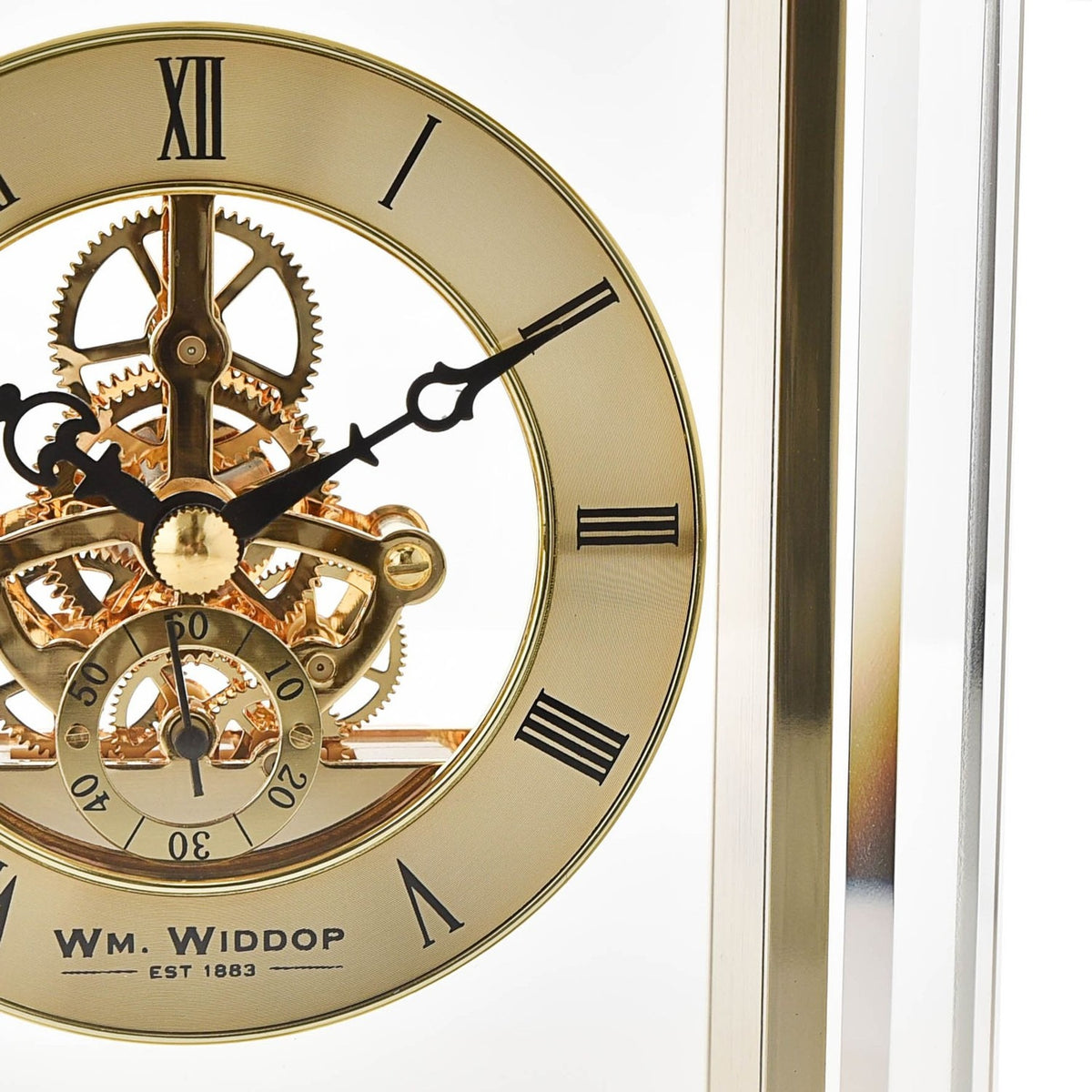 Skeleton Movement Roman Dial Mantel Clock with Handle - Gold