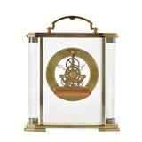 Skeleton Movement Roman Dial Mantel Clock with Handle - Gold