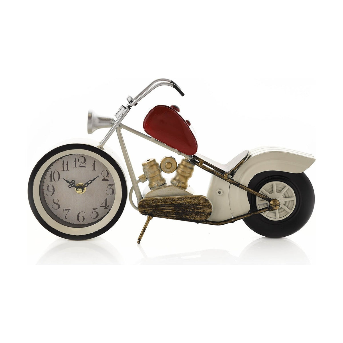 Distressed Vintage Motorcycle Mantel Clock - White & Red