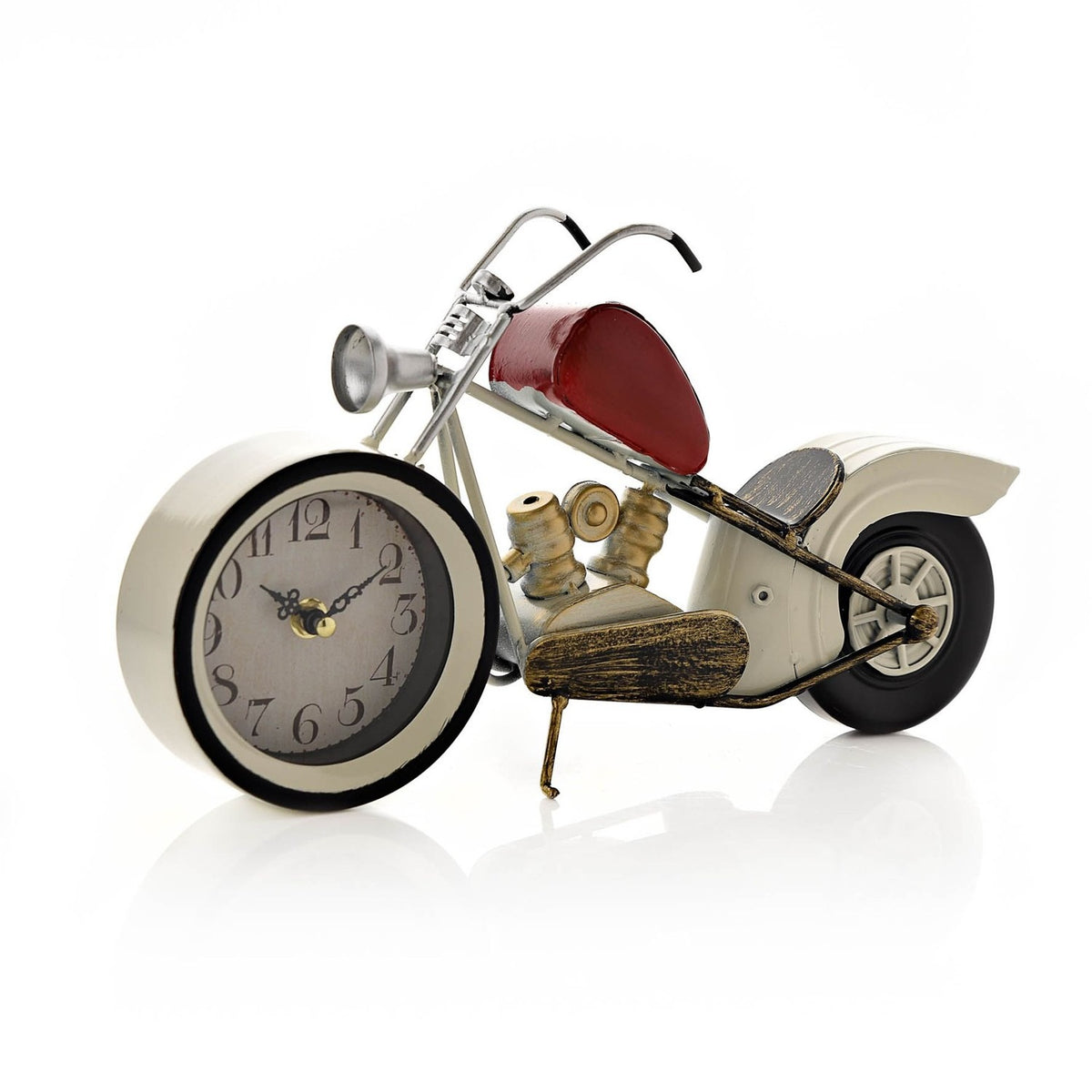 Distressed Vintage Motorcycle Mantel Clock - White & Red