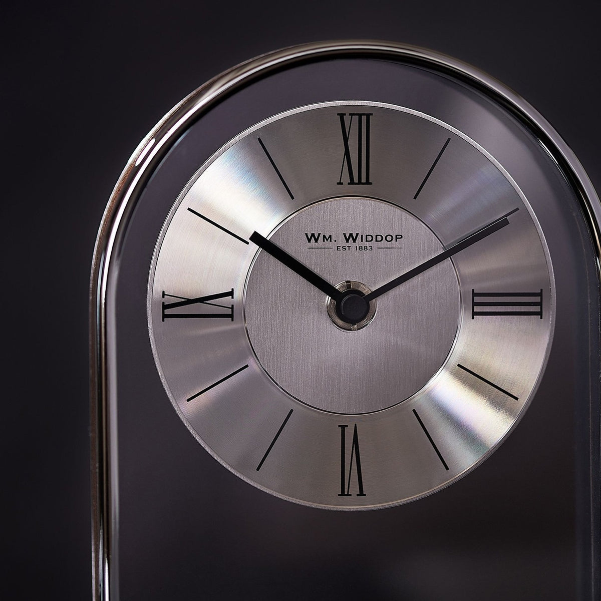Arched Roman Dial Chrome & Wood Veneer Mantel Clock - Silver