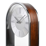 Arched Roman Dial Chrome & Wood Veneer Mantel Clock - Silver