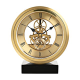 Round Skeleton Mantel Clock on Base with Roman Dial - Gold