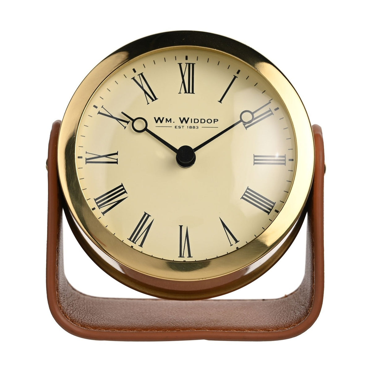 Round Roman Numeral Mantel Clock with Stand - Gold & Brown