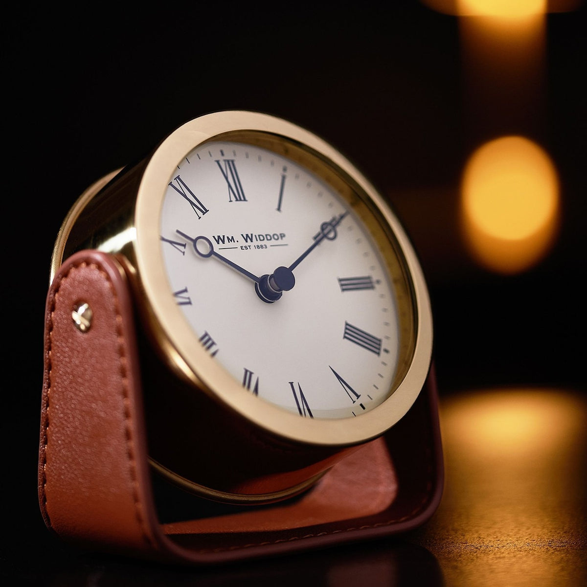 Round Roman Numeral Mantel Clock with Stand - Gold & Brown