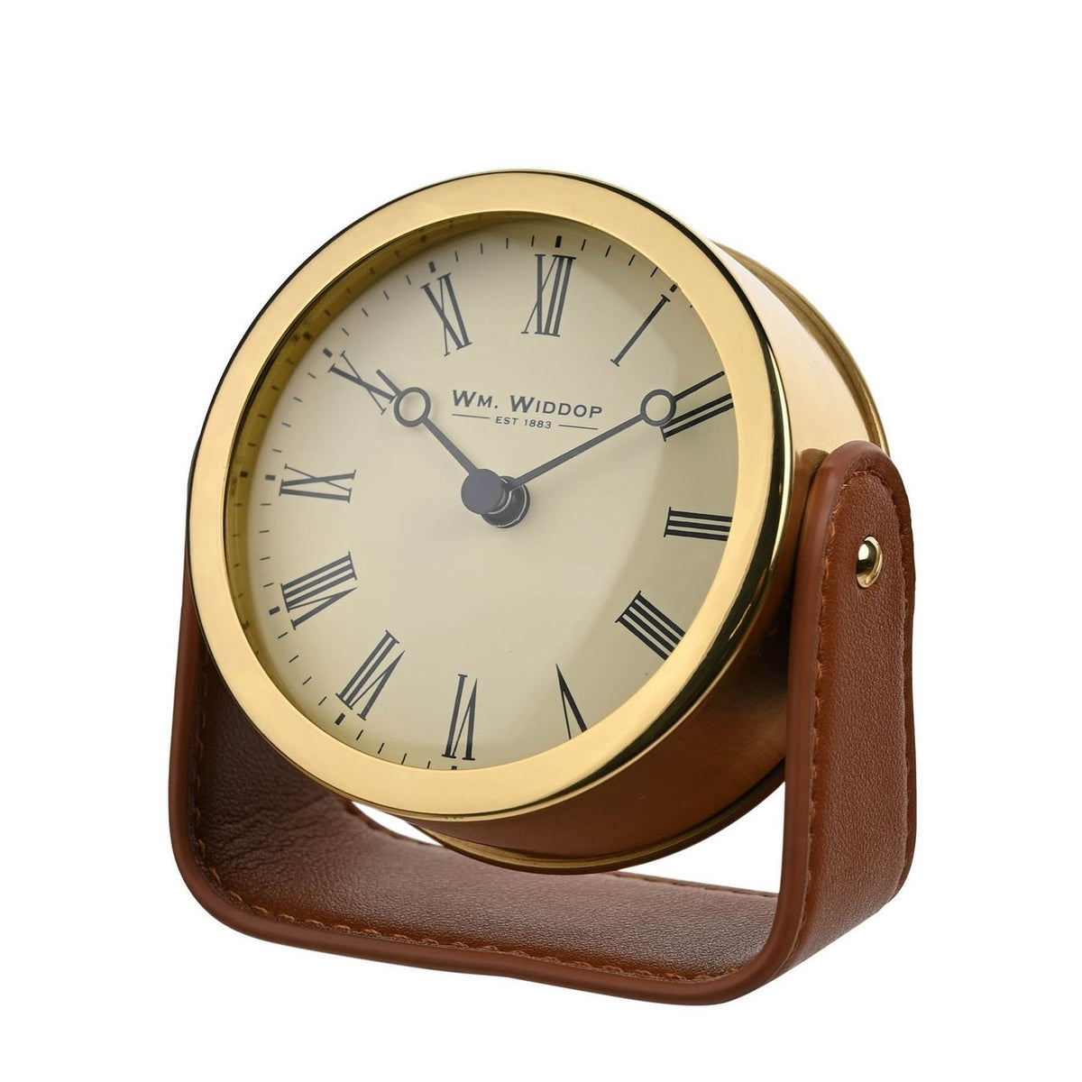 Round Roman Numeral Mantel Clock with Stand - Gold & Brown