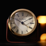 Round Roman Numeral Mantel Clock with Stand - Gold & Brown