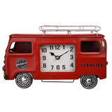 Camper Van Quartz Metal Mantel Clock with Roof Rack - Red