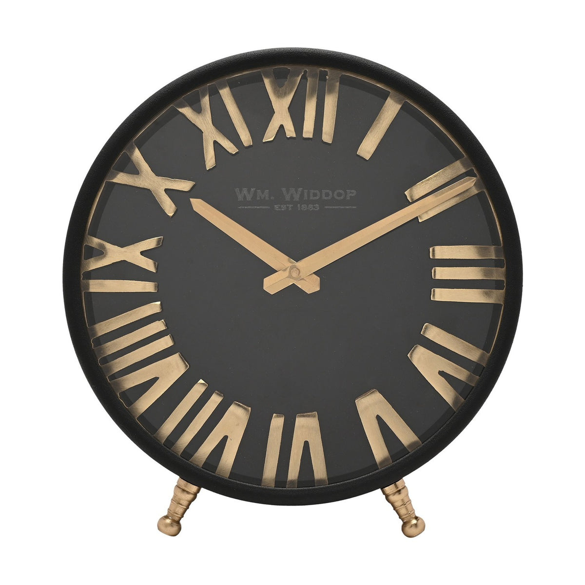 Roman Numeral Table and Mantel Clock 25.5cm - Black & Gold