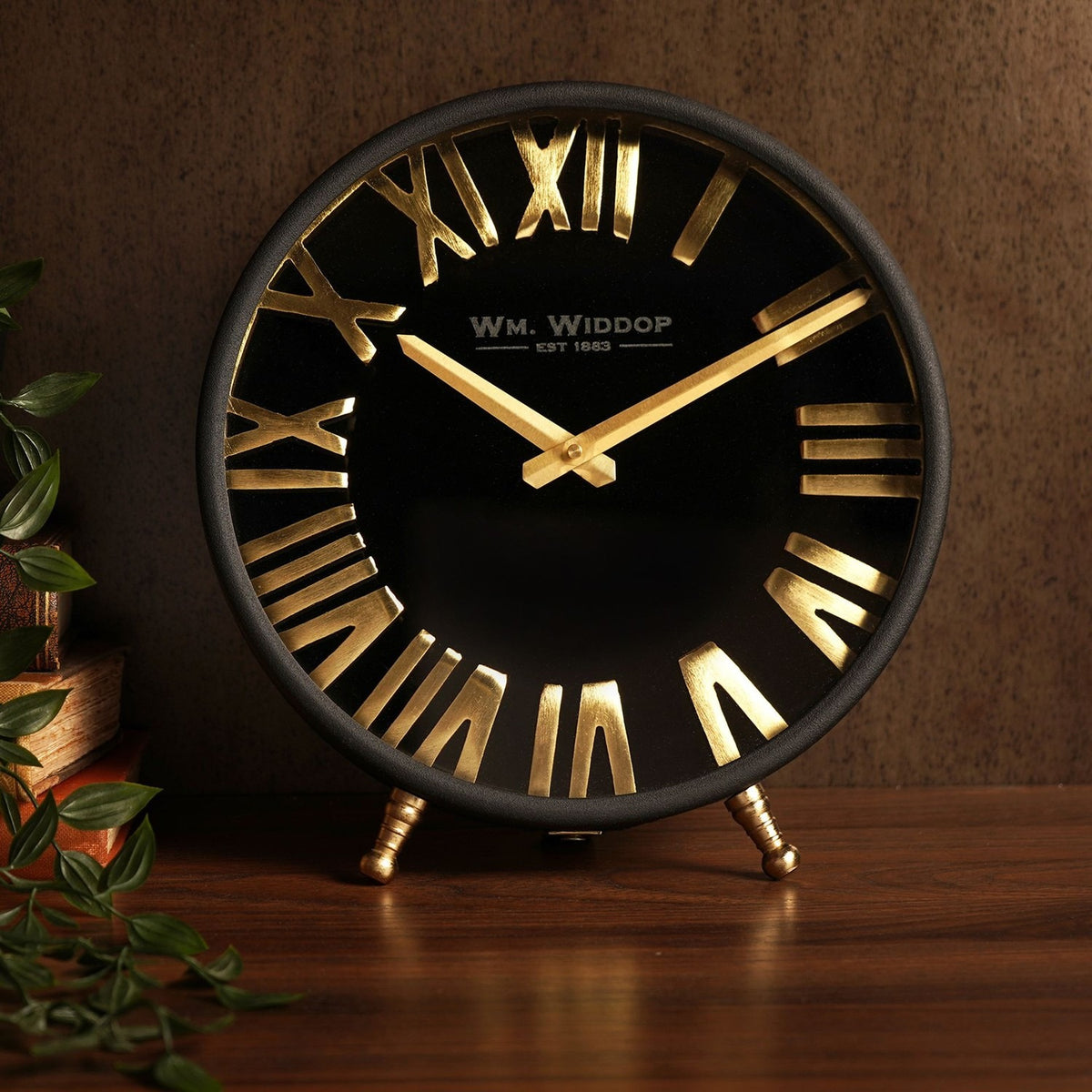 Roman Numeral Table and Mantel Clock 25.5cm - Black & Gold