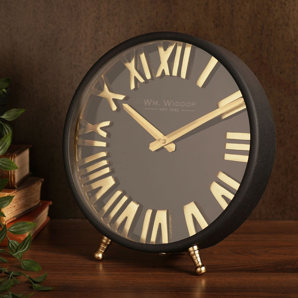 Roman Numeral Table and Mantel Clock 25.5cm - Black & Gold