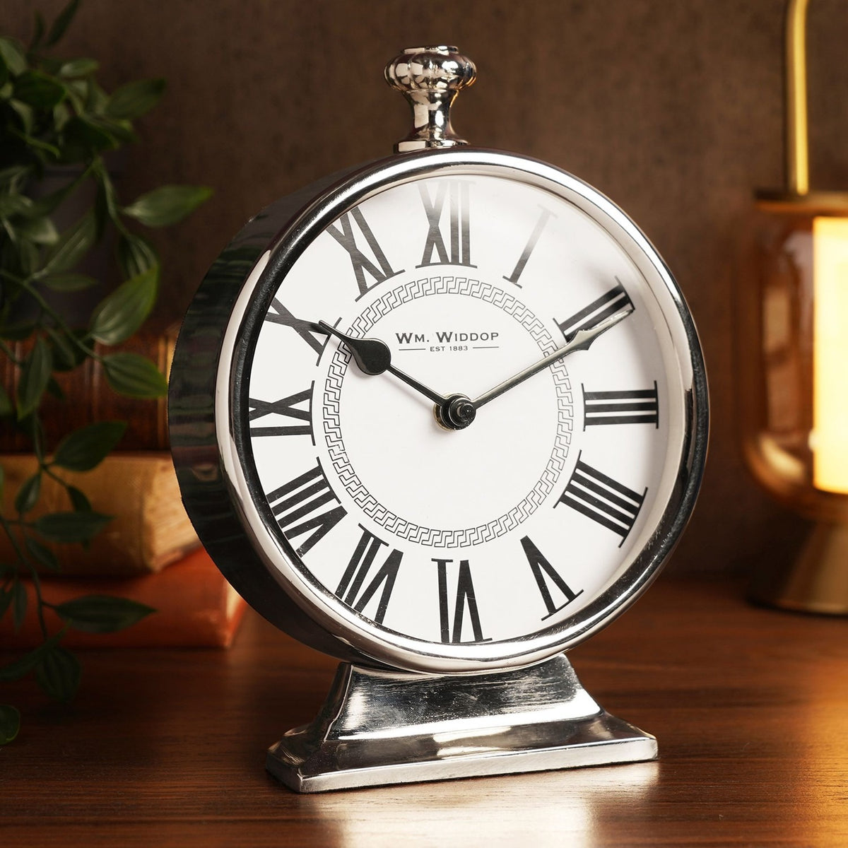 Round Roman Numeral Mantel Clock with Finial 15.5cm - Silver