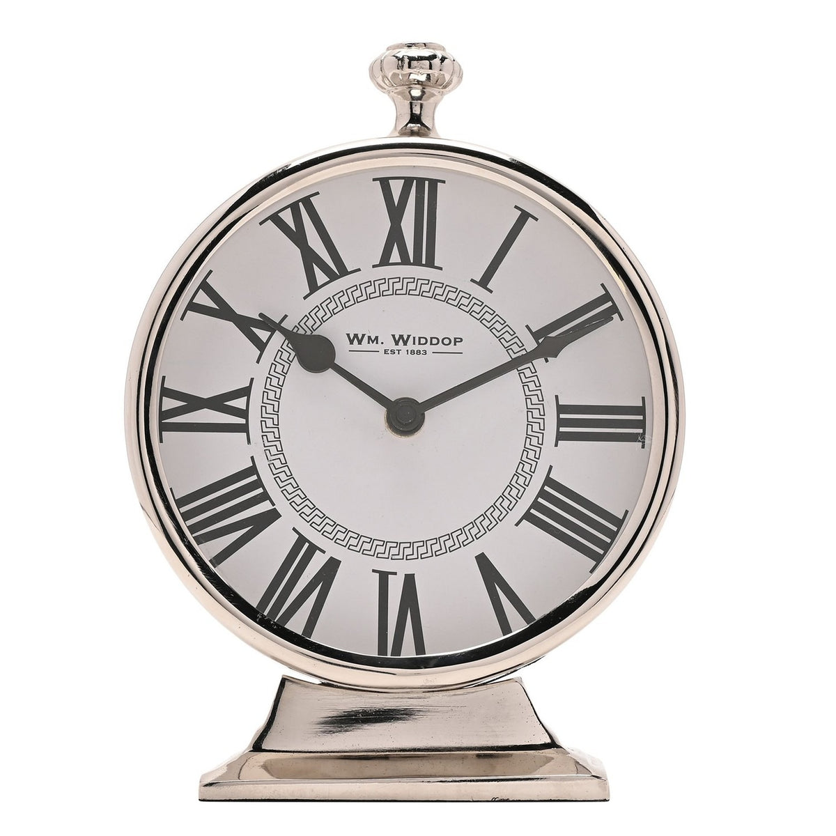Round Roman Numeral Mantel Clock with Finial 15.5cm - Silver