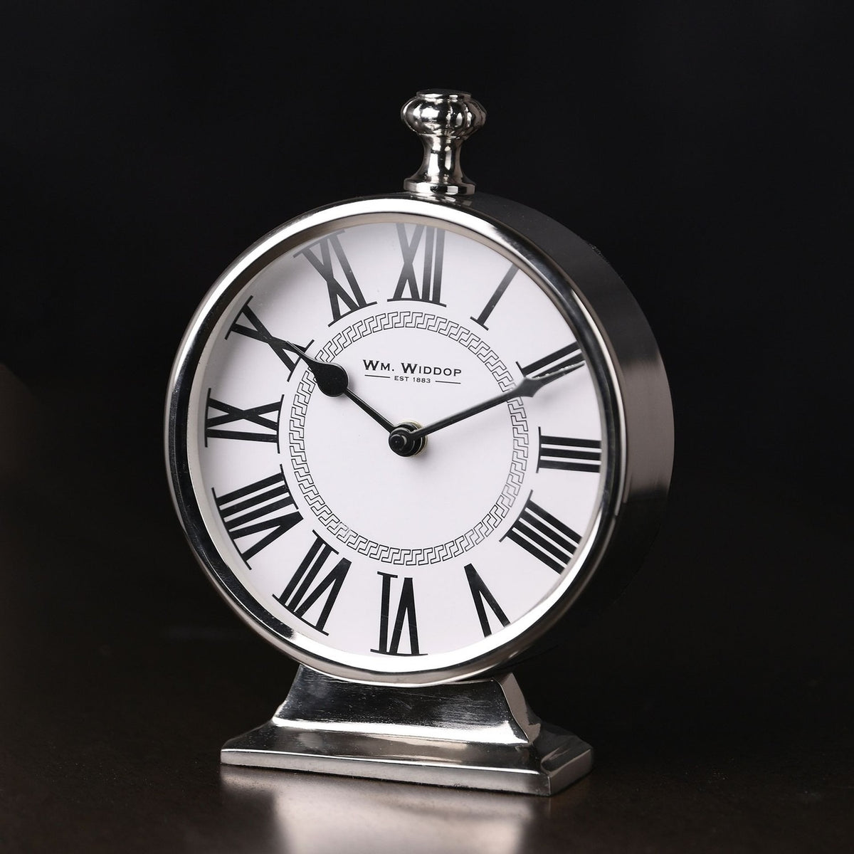 Round Roman Numeral Mantel Clock with Finial 15.5cm - Silver