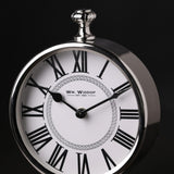 Round Roman Numeral Mantel Clock with Finial 15.5cm - Silver