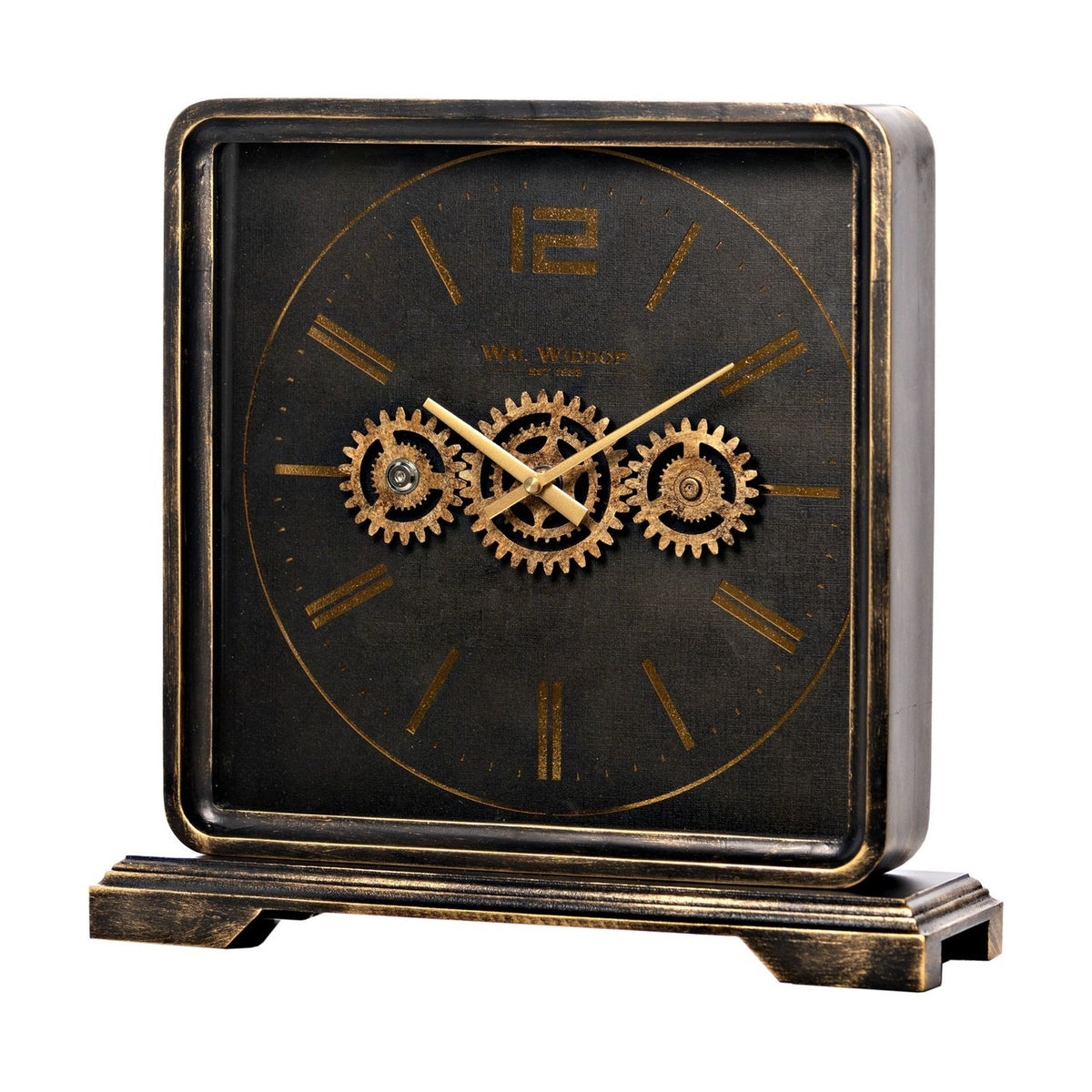 Square Mantel Clock with Moving Gears 37.4cm - Black & Gold
