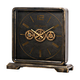 Square Mantel Clock with Moving Gears 37.4cm - Black & Gold