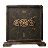 Square Mantel Clock with Moving Gears 37.4cm - Black & Gold