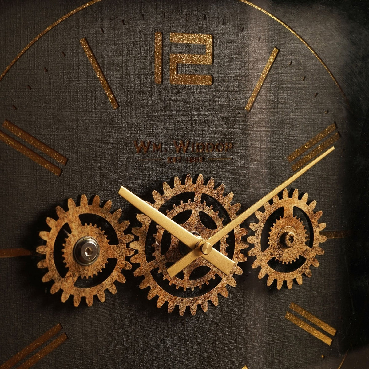 Square Mantel Clock with Moving Gears 37.4cm - Black & Gold