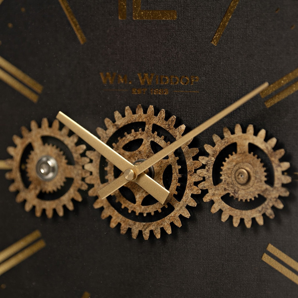 Square Mantel Clock with Moving Gears 37.4cm - Black & Gold