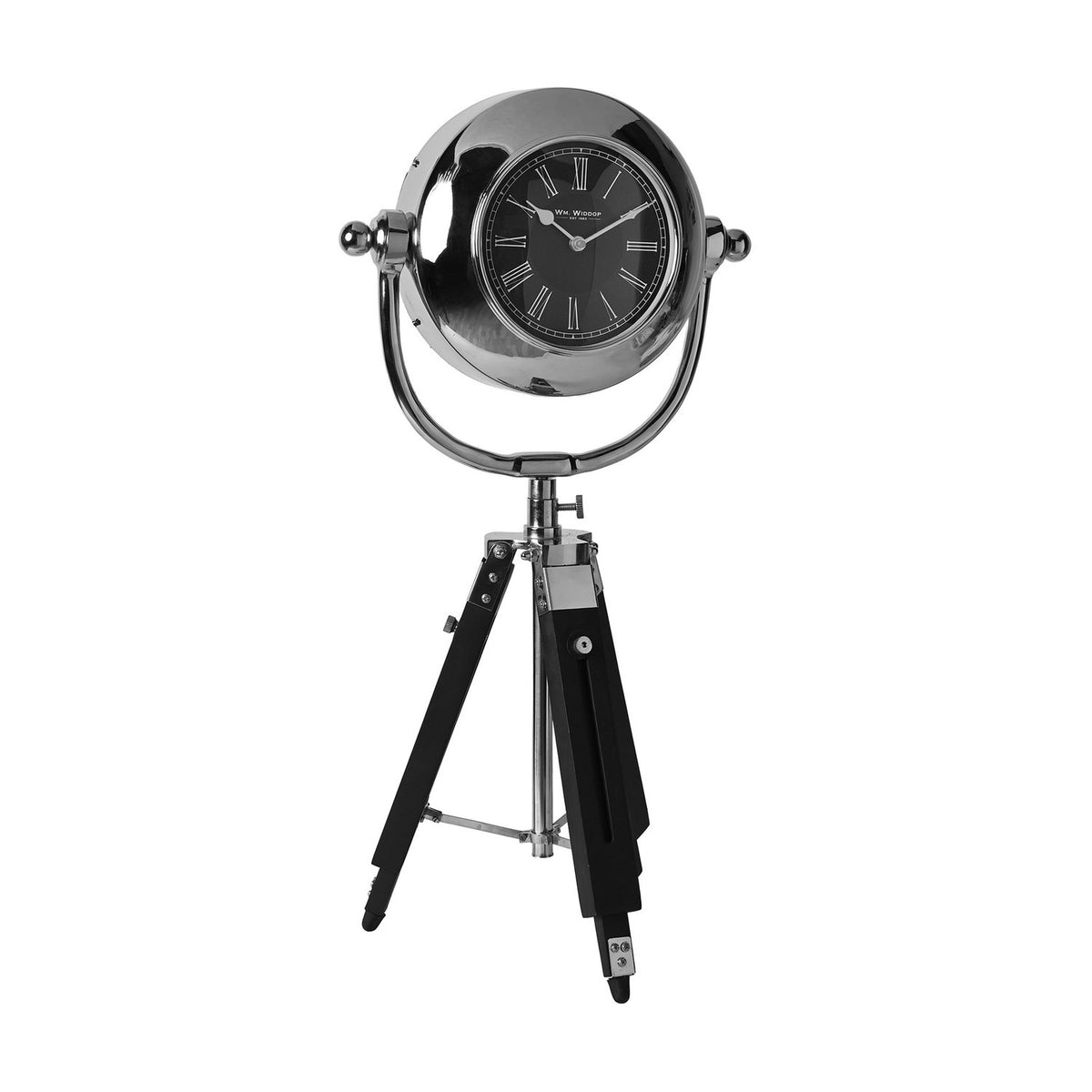 Tripod Mantel Clock with Black Roman Numeral Dial - Silver