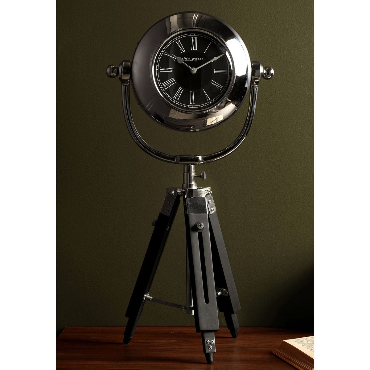 Tripod Mantel Clock with Black Roman Numeral Dial - Silver