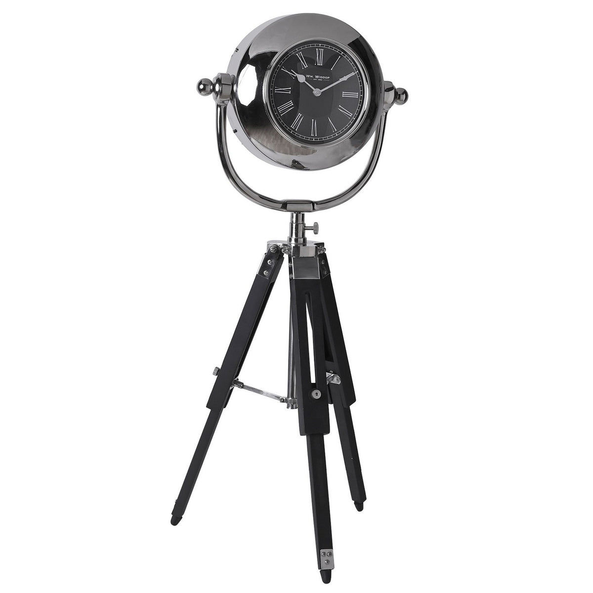 Tripod Mantel Clock with Black Roman Numeral Dial - Silver