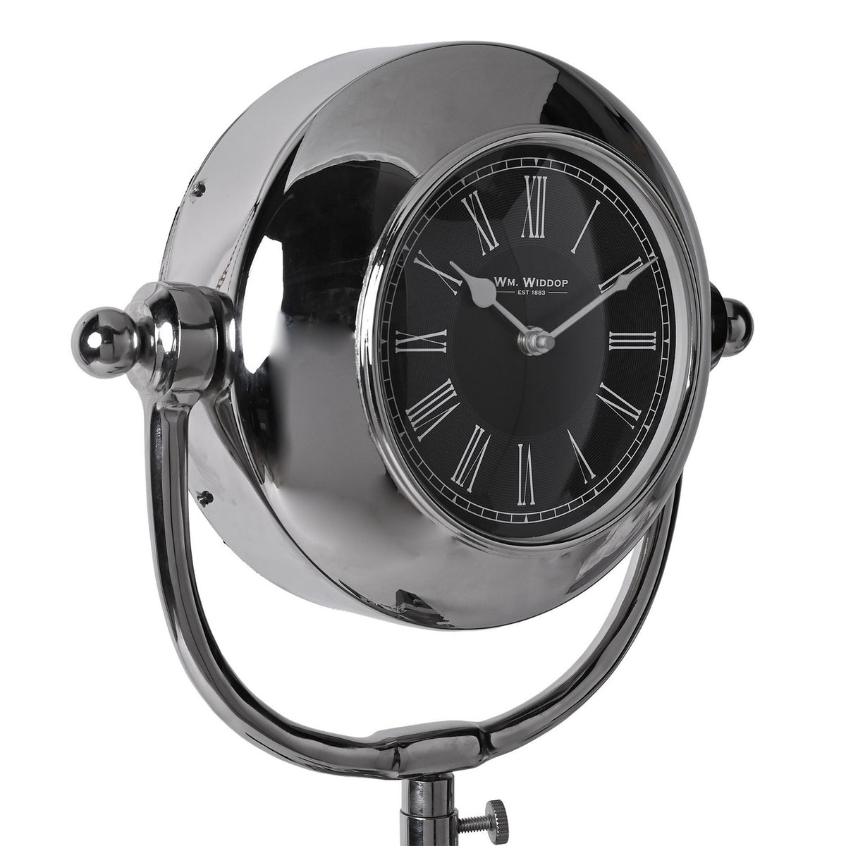Tripod Mantel Clock with Black Roman Numeral Dial - Silver