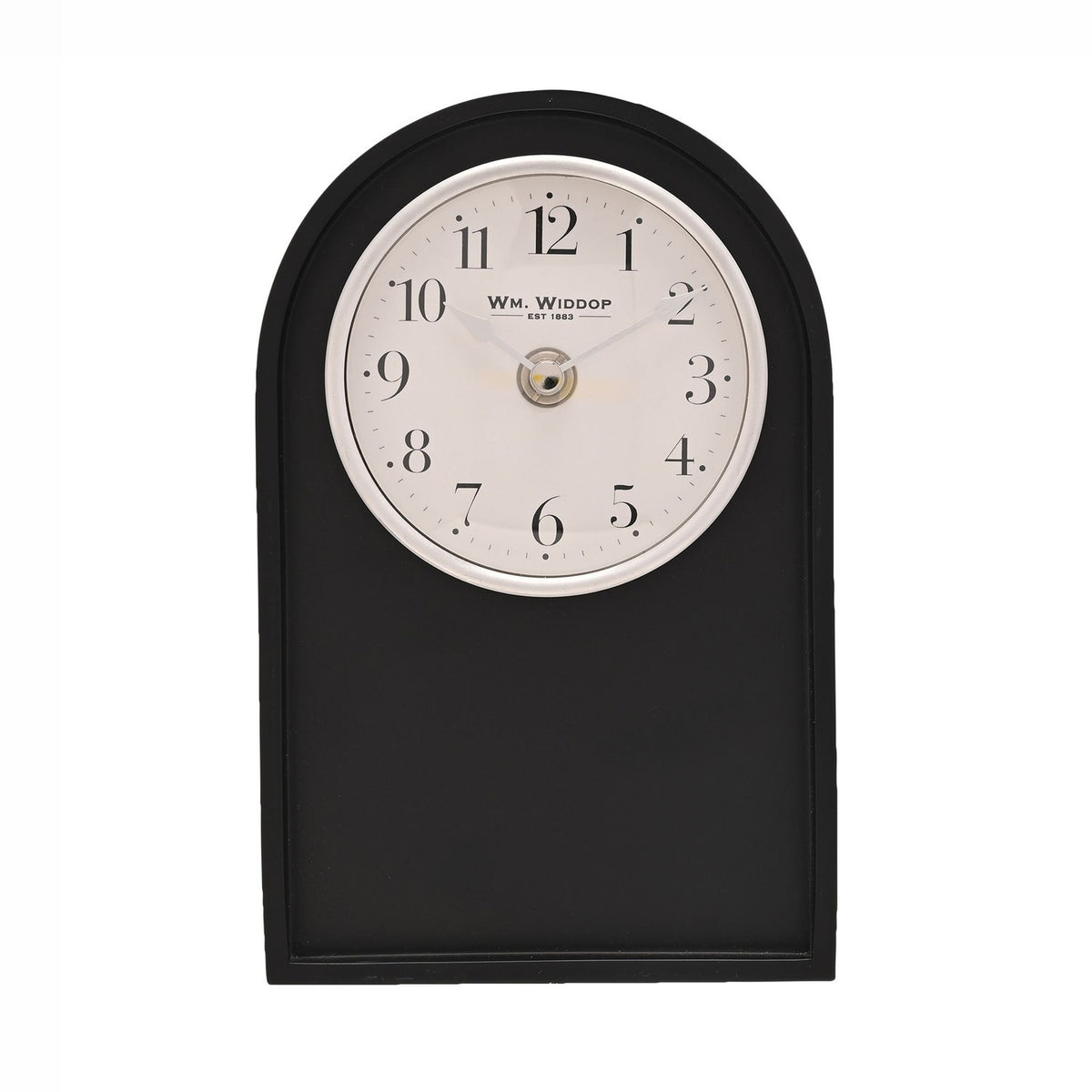Arch Resin Table and Mantel Clock with Silver Bezel - Black