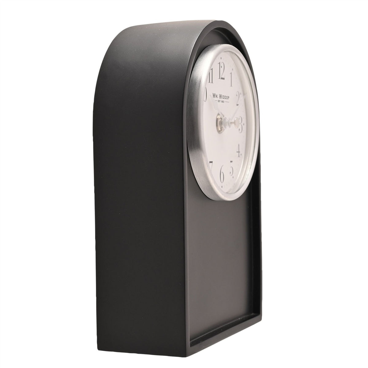 Arch Resin Table and Mantel Clock with Silver Bezel - Black