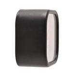 Rounded square alarm clock in black metal casing with a cream dial, shown in profile against a plain white background.