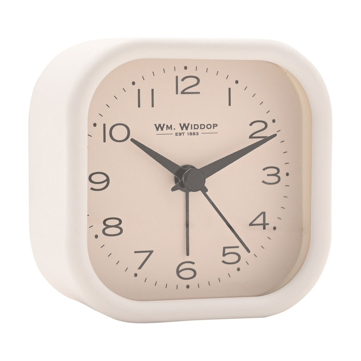 Square Metal Alarm Clock with Rounded Edges - White & Beige
