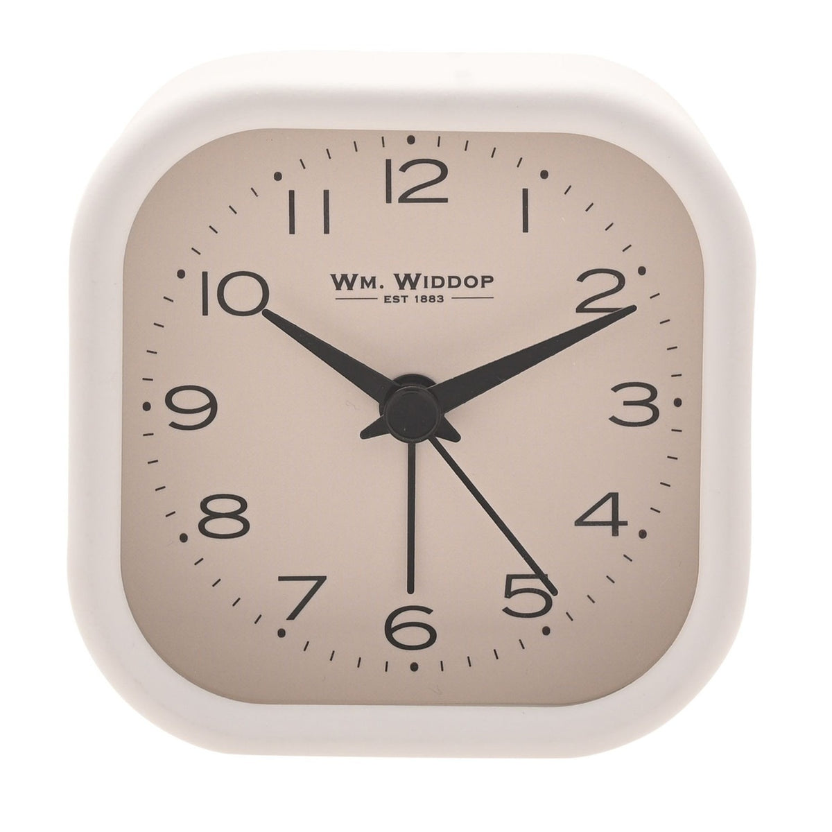 Square Metal Alarm Clock with Rounded Edges - White & Beige