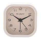 Square Metal Alarm Clock with Rounded Edges - White & Beige