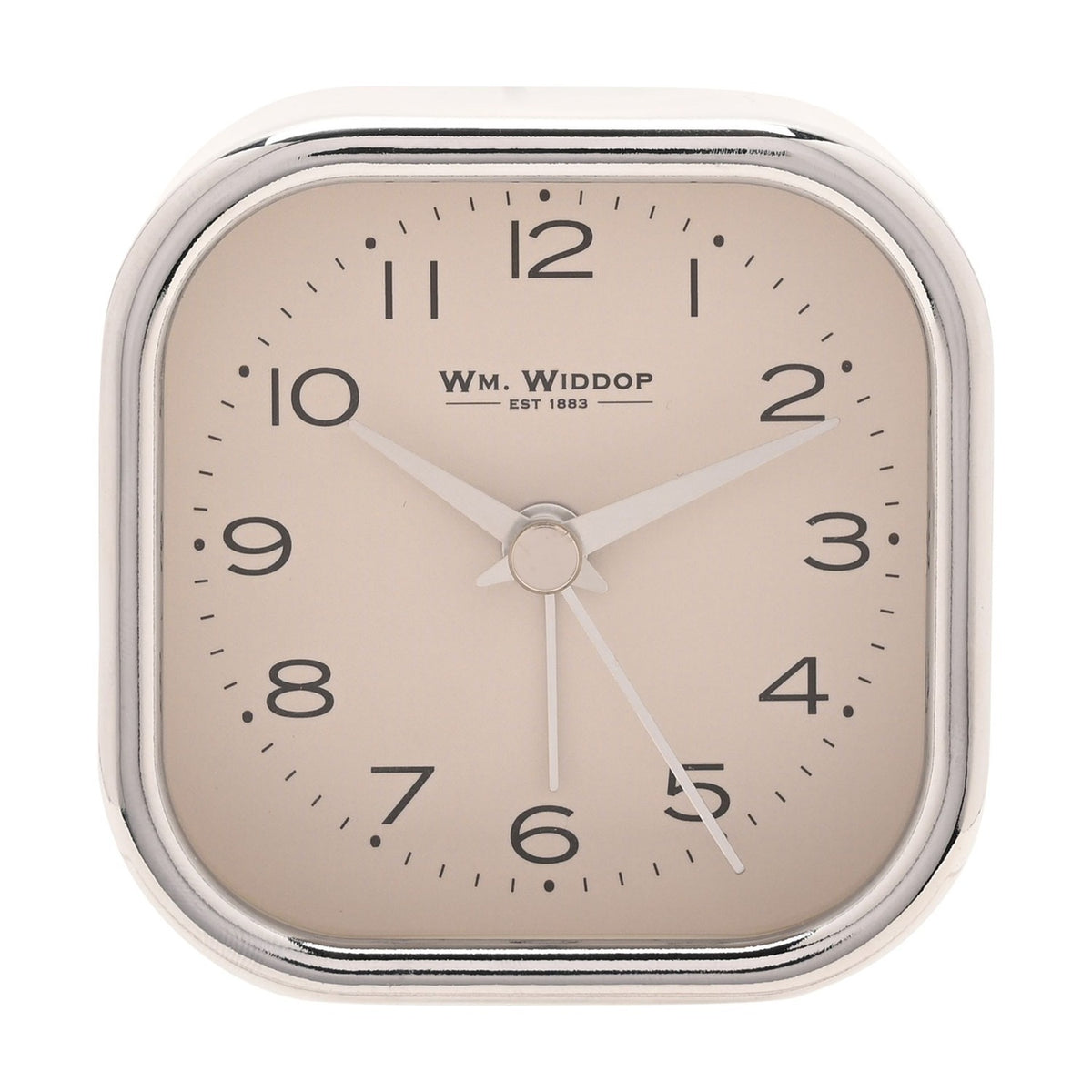Rounded Square Chrome Metal Alarm Clock - Silver & Cream