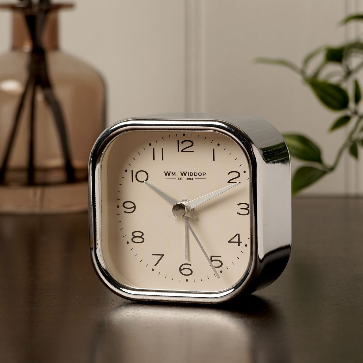 Rounded Square Chrome Metal Alarm Clock - Silver & Cream
