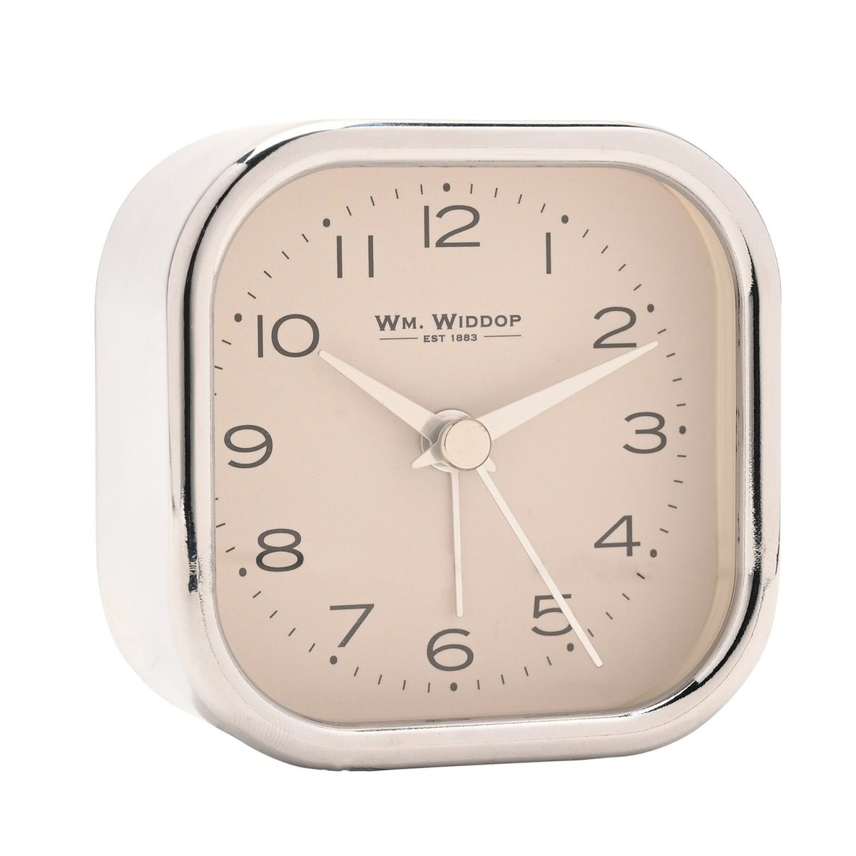 Rounded Square Chrome Metal Alarm Clock - Silver & Cream