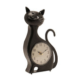 Sitting Cat Metal Mantel Clock with Curled Tail - Black