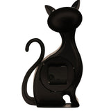 Sitting Cat Metal Mantel Clock with Curled Tail - Black