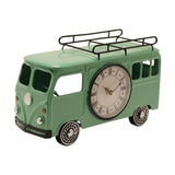Campervan Metal Mantel Clock with Roman Numeral Dial - Green