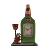 Wine Bottle Metal Mantel Clock with Grape Cluster - Green