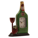 Wine Bottle Metal Mantel Clock with Grape Cluster - Green
