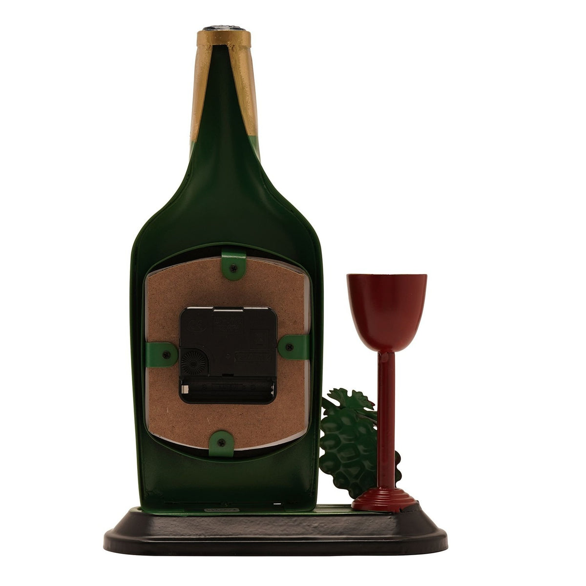 Wine Bottle Metal Mantel Clock with Grape Cluster - Green