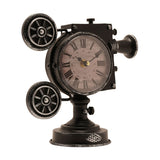 Film Projector Metal Mantel Clock with Twin Reels - Black