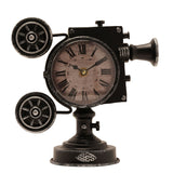 Film Projector Metal Mantel Clock with Twin Reels - Black