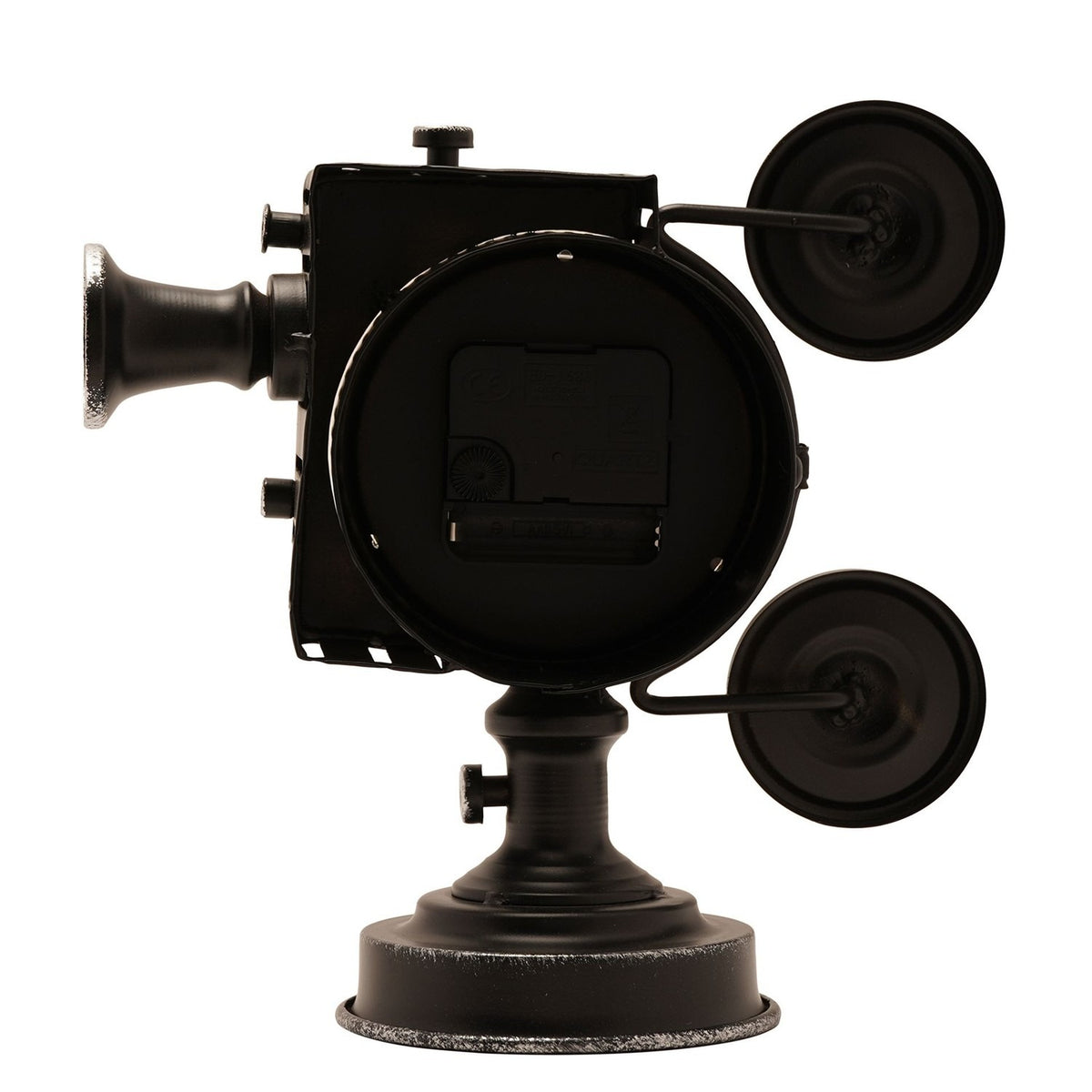 Film Projector Metal Mantel Clock with Twin Reels - Black