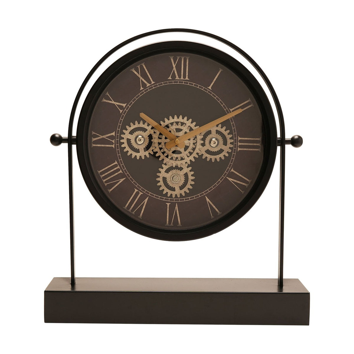 Arched Roman Numeral Moving Gear Mantel Clock 45cm - Black